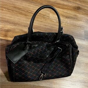 Vintage Pierre Cardin PC Monogram Weekender Duffle Bag Black Rainbow NWOT